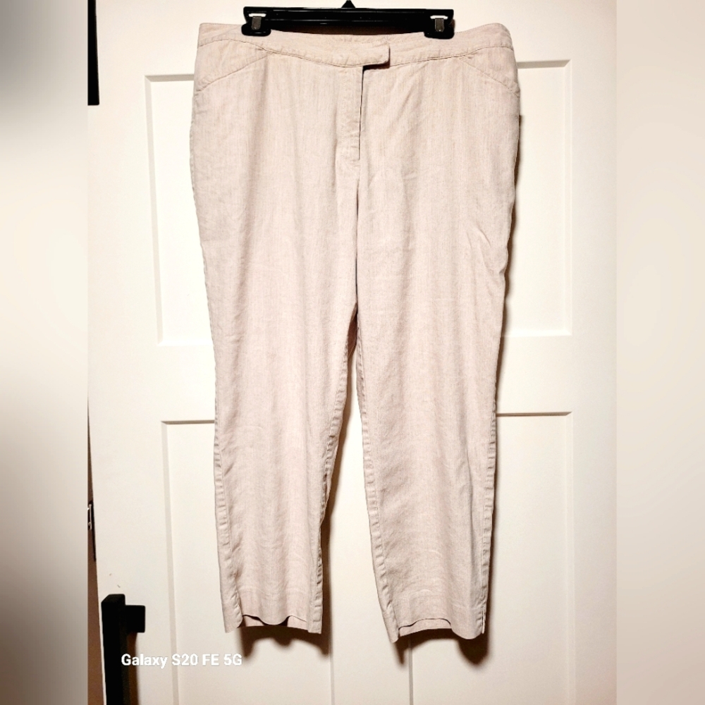 J JILL Beige Linen Blend Straight Wide Leg Cropped Pants Size 16